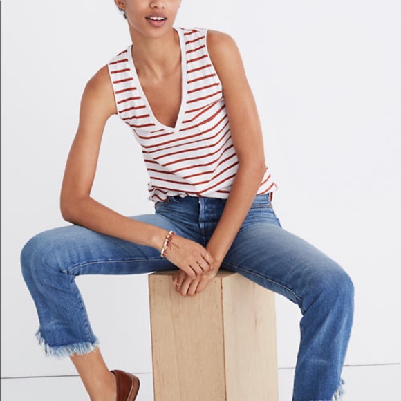 Pink & brown v neck tank - Picture 2 of 7